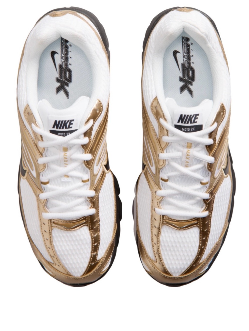 Nike Air Max White and Metallic Gold Moto 2K Athletic Sneakers Unisex